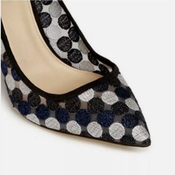 J. CREW COLLECTION 10.5 Elsie Polka Dot Mesh Stiletto Pumps Point Toe Navy Multi - Picture 3 of 11